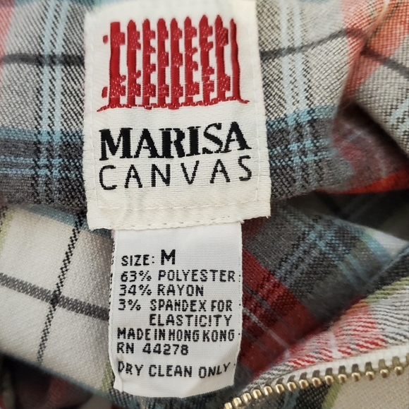 MARISA CANVAS | Women's red and gray plaid zipper-front shacket shirt. Size M. - Picture 4 of 5